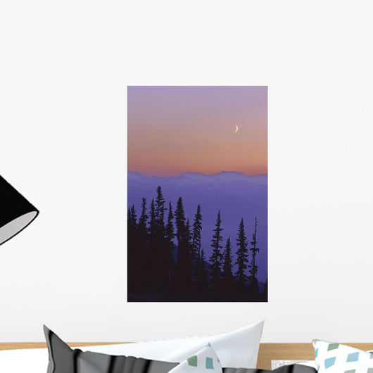 Crescent Moon Rises In Sunset Over Mountains, Whistler, Bc Canada Wall Mural