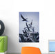 Cormorants Fly Above Driftwood, Grey Sky, Galiano Island, Bc Wall Mural