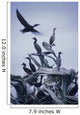 Cormorants Fly Above Driftwood, Grey Sky, Galiano Island, Bc Wall Mural
