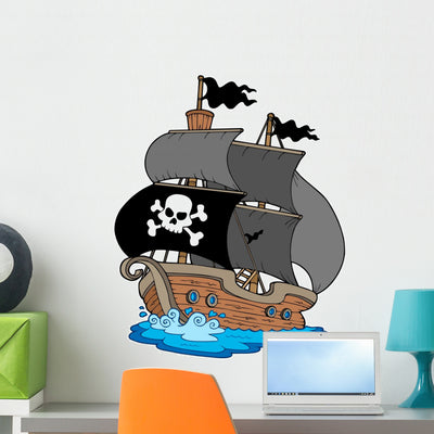 Pirate Sailboat Wall Decal shown on a wall