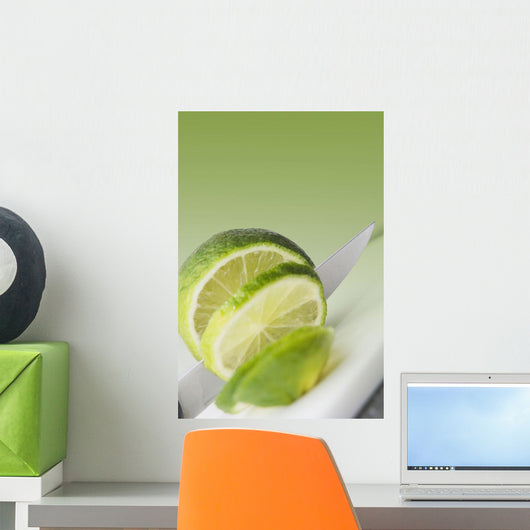 A Knife Cutting A Lime Wall Mural
