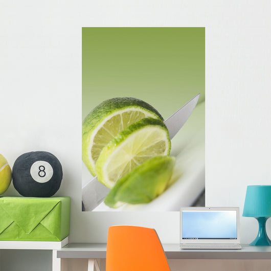 A Knife Cutting A Lime Wall Mural