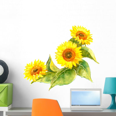 Illustrated Sunflowers Wall Decal shown on a wall