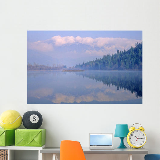 One Mile Lake, Near Pemberton, Bc In Early Morning Mist Wall Mural