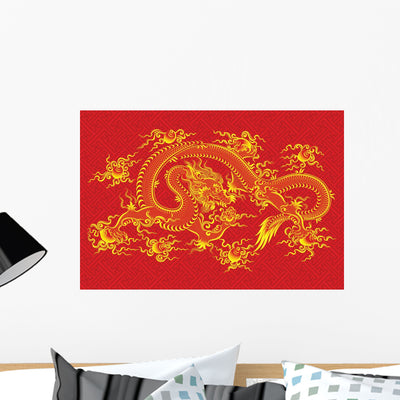 Red Chinese Dragon Vector shown on a wall