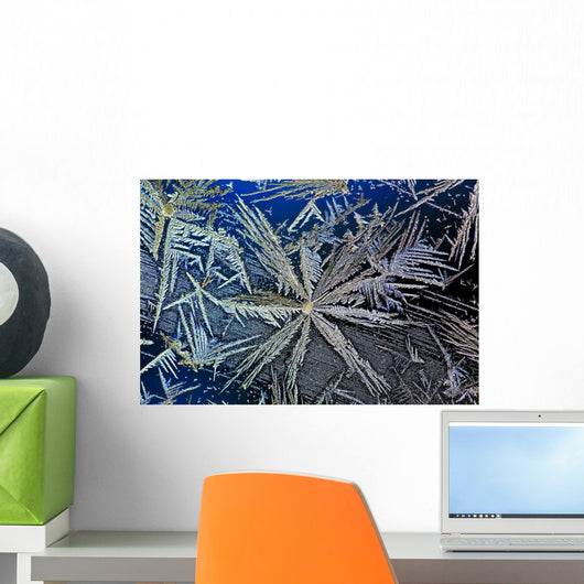 Extreme Close Up Of Frost Crystal With Colourful Lighting Wall Mural