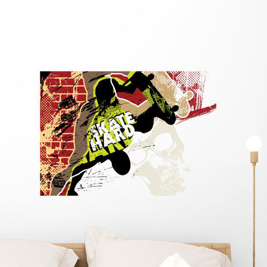 Skateboarding poster with grunge background Wall Mural