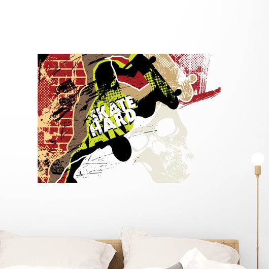 Skateboarding poster with grunge background Wall Mural