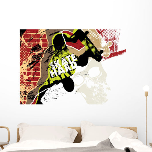 Skateboarding poster with grunge background Wall Mural