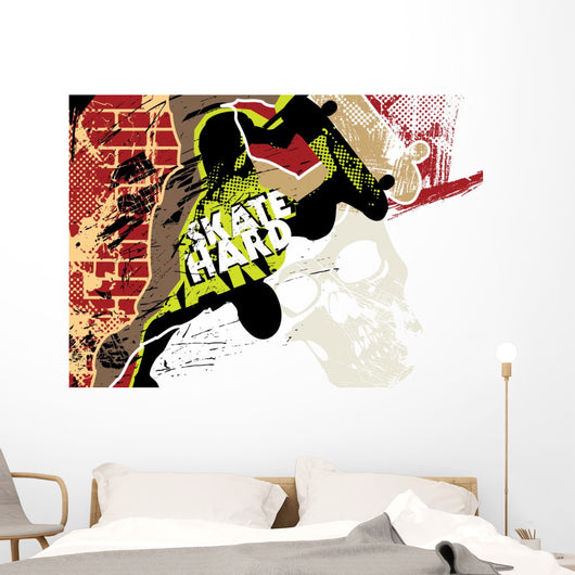 Skateboarding poster with grunge background Wall Mural