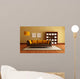 Modern Couch and Wood Bookcase in a Living Room Wall Mural