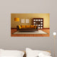 Modern Couch and Wood Bookcase in a Living Room Wall Mural