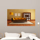Modern Couch and Wood Bookcase in a Living Room Wall Mural