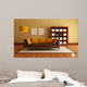 Modern Couch and Wood Bookcase in a Living Room Wall Mural