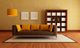 Modern Couch and Wood Bookcase in a Living Room Wall Mural