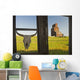 Cow Skull Hanging From An Old Window Frame Wall Mural