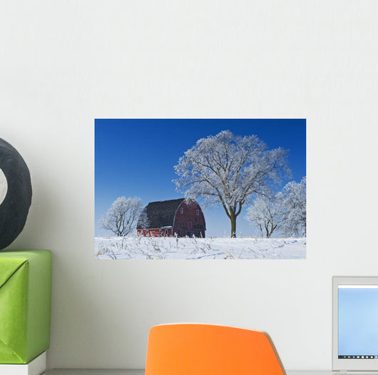 Old Red Barn In Winter, Near Oakbank, Manitoba Wall Mural