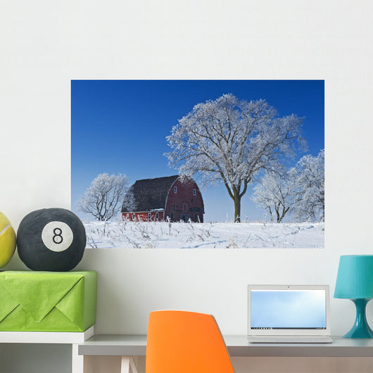 Old Red Barn In Winter, Near Oakbank, Manitoba Wall Mural