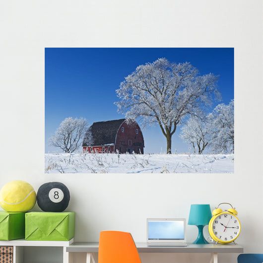 Old Red Barn In Winter, Near Oakbank, Manitoba Wall Mural