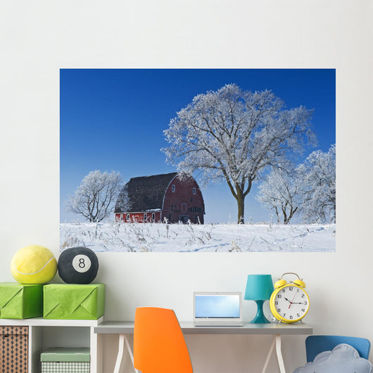 Old Red Barn In Winter, Near Oakbank, Manitoba Wall Mural