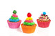 three colorful creamed cupcakes with a cherry and chocolate on t Wall Decal