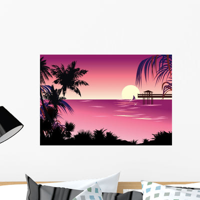 Silhouette Jungle Ocean shown on a wall