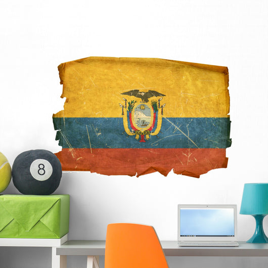 Ecuadorian Flag old, isolated on white background. Wall Decal