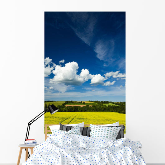 Dramatic Cumulus Clouds Over Canola Field Wall Mural