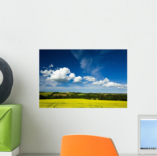 Dramatic Cumulus Clouds Over Canola Field Wall Mural