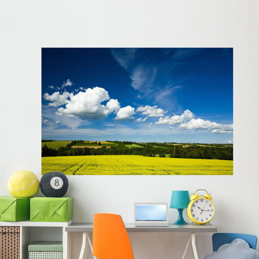 Dramatic Cumulus Clouds Over Canola Field Wall Mural