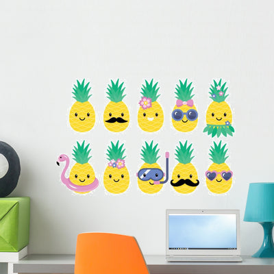 Cute Cartoon Fruits Pineapple Wall Decal Sticker Set shown on a wall