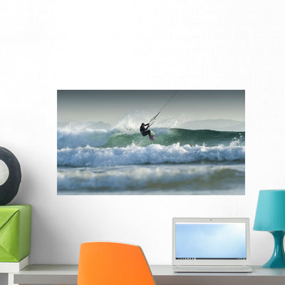 Kitesurfing Wall Mural shown on a wall