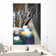 Paint Brushes And Paint Containers In A Classroom Wall Mural