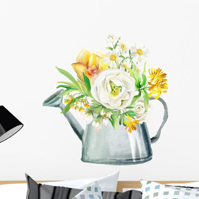 Watercolor Flowers Gardening Floral Wall Decal shown on a wall