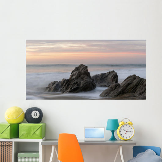 Mist Surrounding Rocks In The Ocean At The Coast At Sunset Wall Mural