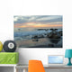 Water Washing Up On The Beach Around The Rocks At Sunset Wall Mural