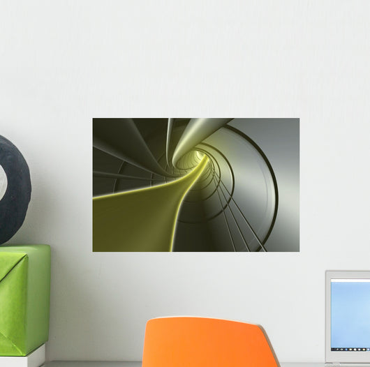 Computer Generated Strands Coming From A Tunnel In Yellow And Grey Wall Mural