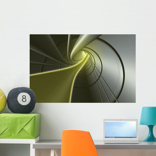 Computer Generated Strands Coming From A Tunnel In Yellow And Grey Wall Mural