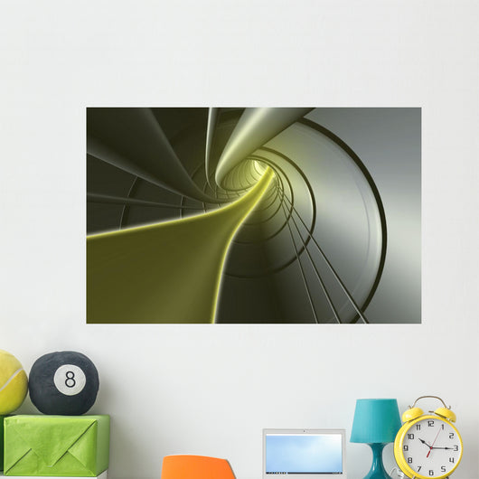 Computer Generated Strands Coming From A Tunnel In Yellow And Grey Wall Mural