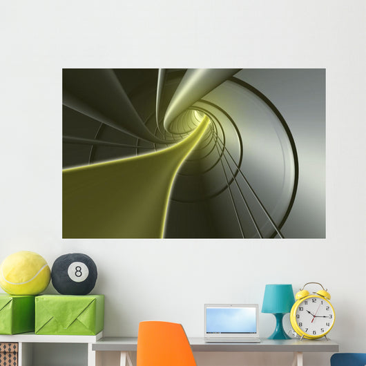 Computer Generated Strands Coming From A Tunnel In Yellow And Grey Wall Mural