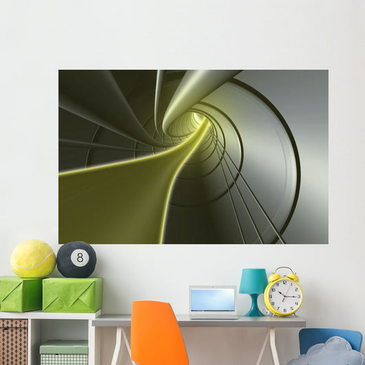 Computer Generated Strands Coming From A Tunnel In Yellow And Grey Wall Mural