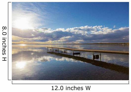A Dock Leading Out Into The Lake At Sunrise Wall Mural