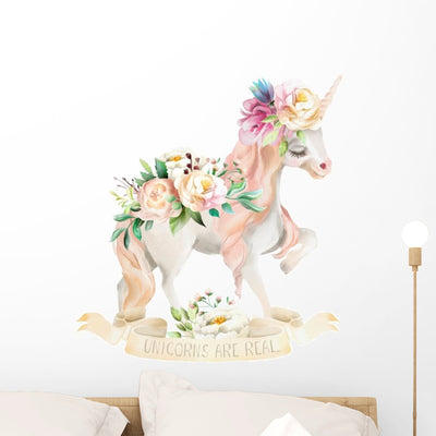 Unicorns Are Real Floral Wall Decal shown on a wall