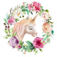 Circular Floral Unicorn Bouquet Wall Decal