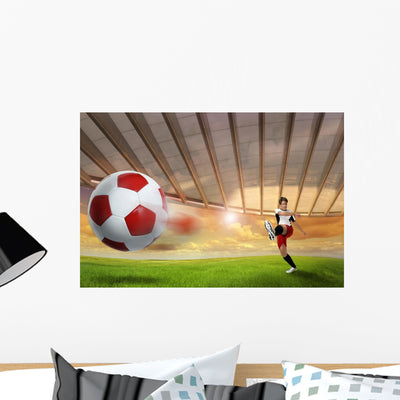 Soccer Wall Mural shown on a wall