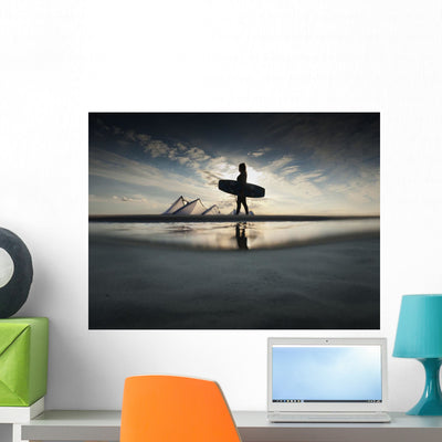 Kitesurfer Walks along Beach Wall Mural shown on a wall