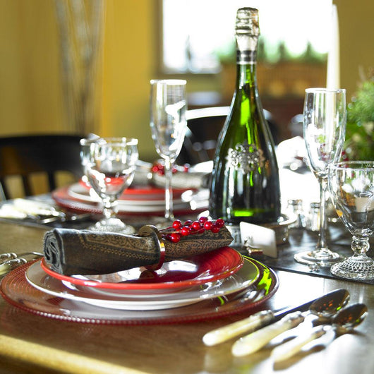 Table Setting With Red And White Plates, Red Berries Wall Mural