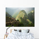 Mountain And Train Below Along Urubamba River, Machu Picchu, Peru Wall Mural