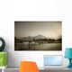 Boy Running Across A Wooden Bridge On A River With Mountains Wall Mural