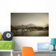 Boy Running Across A Wooden Bridge On A River With Mountains Wall Mural